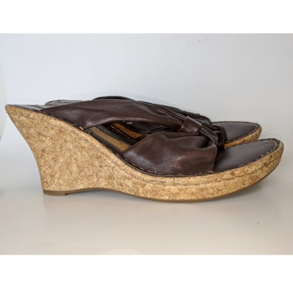 Bjorndal brown Carleton leather knotted cork wedge sandal sz 10m - Picture 2 of 9